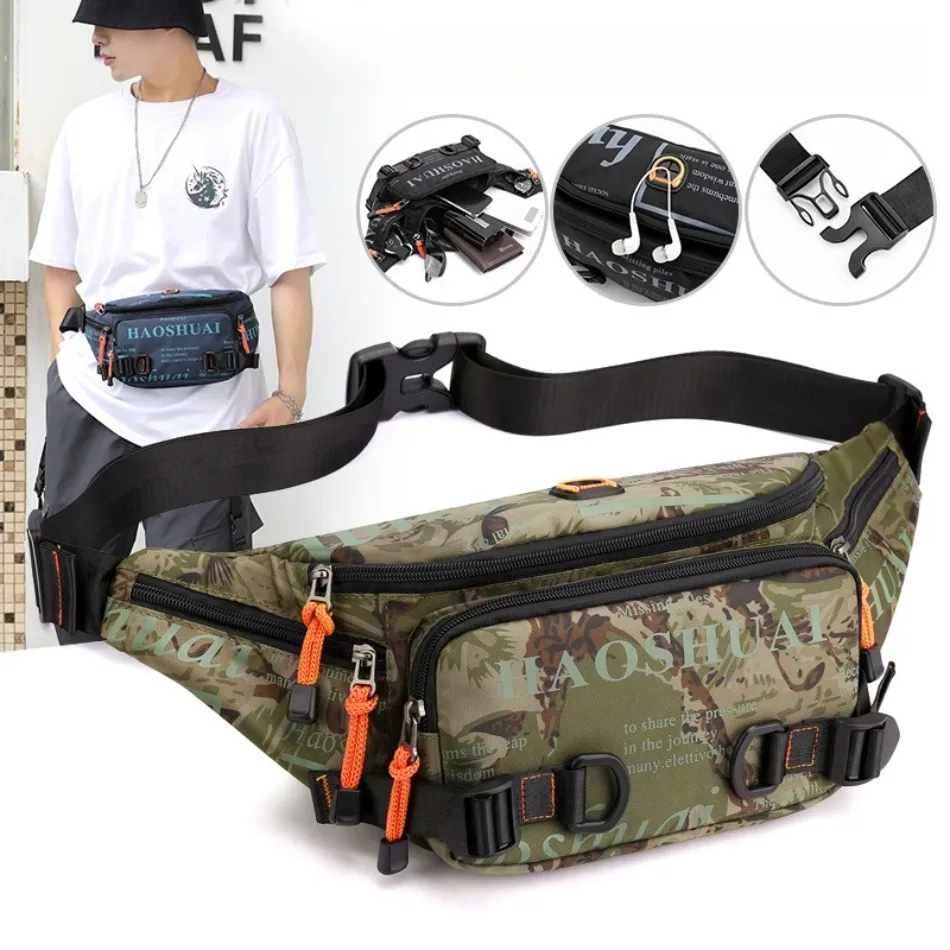 

2025 summer large-capacity waterproof nylon cloth male waist bag outdoor leisure cell phone bag bag tide sports chest bags