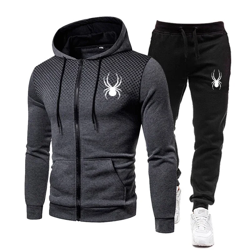 2026 Autumn Winter Men Popular 2PCS Jogging Tracksuit, Zipper Hooded Sweatshirt Sportswear Suit