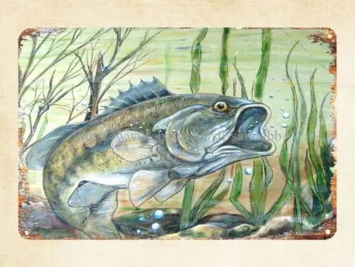 large mouth bass fishing metal restaurant pub tin signs