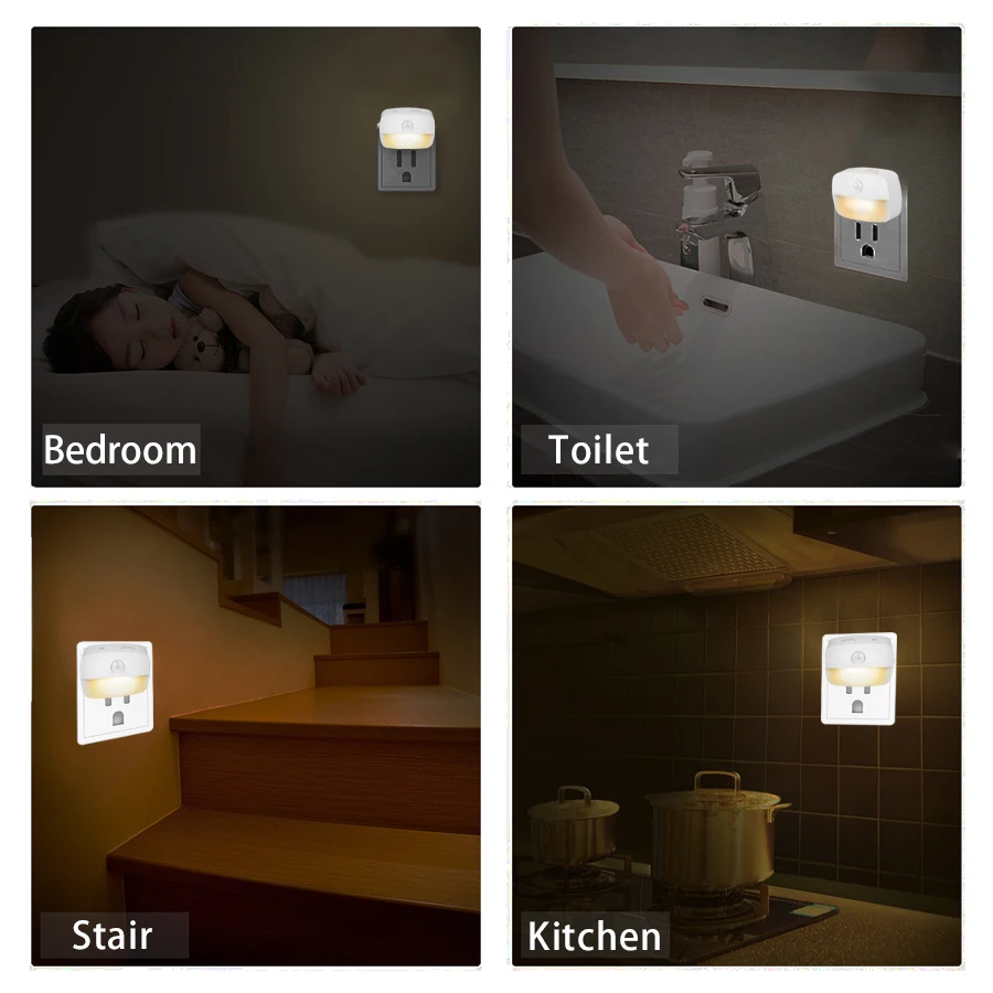 Motion Sensor LED Night Light, EU Plug, Mini luzes noturnas para casa, quarto, corredor, iluminação Escada, WC, lâmpada de cabeceira, 220V