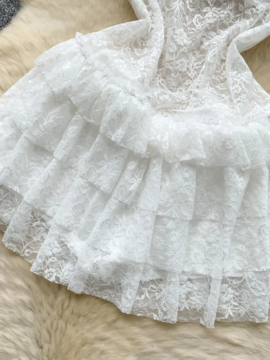 Foamlina 2025 verão preto renda em camadas mini vestido sexy halter y2k rua quente menina cinched cintura magro ajuste a linha saia colete vestido