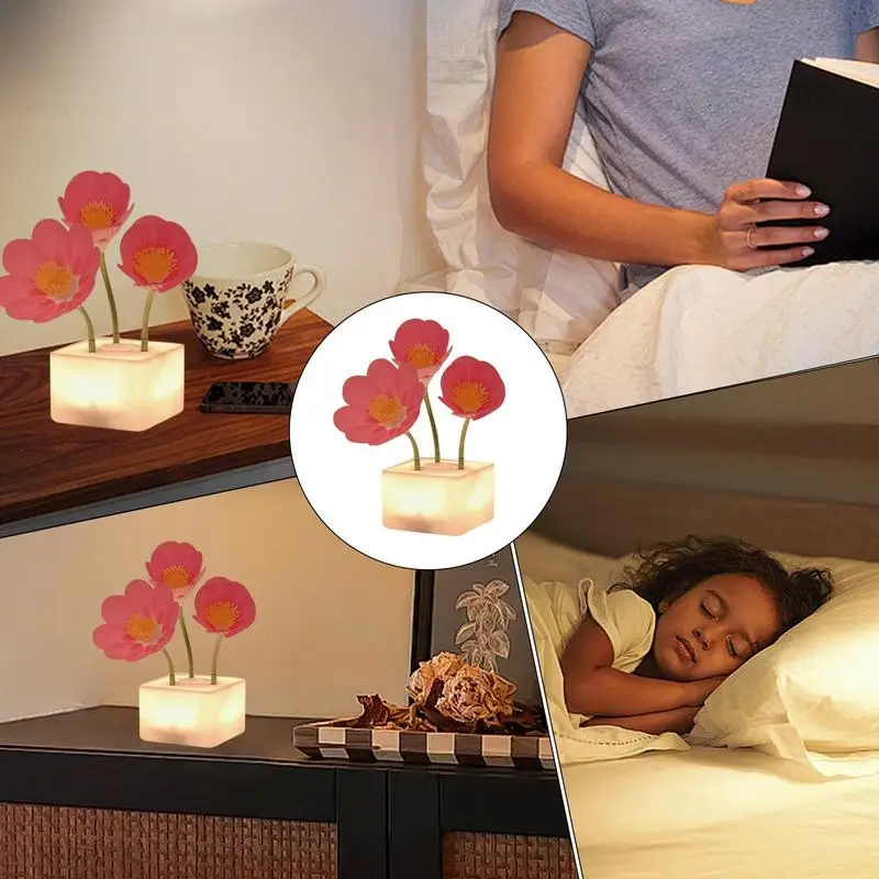 침실에 대 한 꽃 램프 머리맡 밤 빛 디 밍이 가능한 책상 램프 홈 장식 어린이 방 거실에 대 한 무선 램프