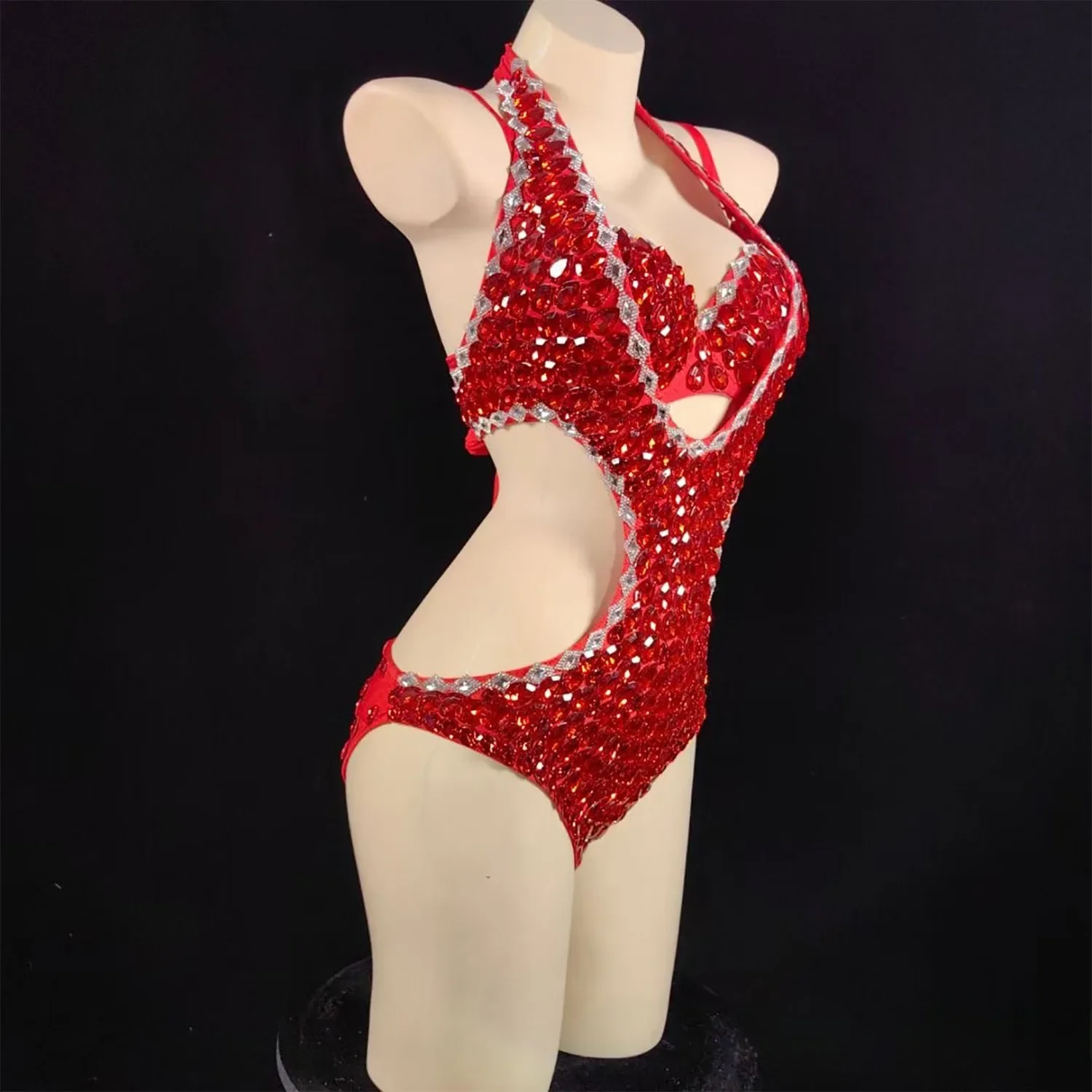 Stage Costumes Sexy Sparkly Halter Bra Bikini Showgirls Dress Special Occassion Women Luxury Rhinestones Beading Bodysuits