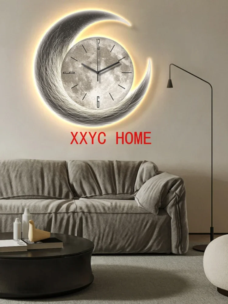 Modern Luxury Living  Restaurant Moon Decoration Creative Lamp New Dining Room Clock Wall Hanging