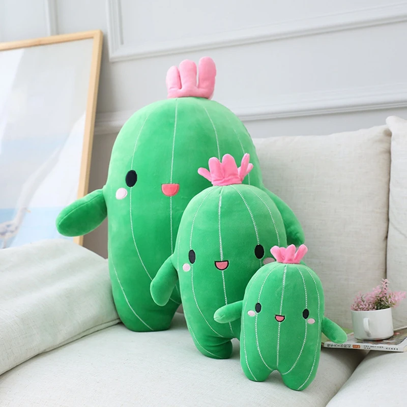 Cuddly Cactus Stuffed Plant Animal With Smile Face And Pink Antenna Soft Cacti Plush Toy Pillow