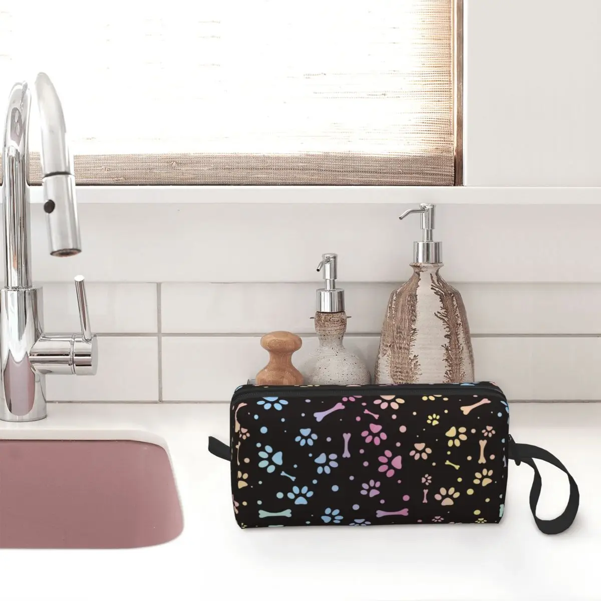 Animal Dog Paw And Bone Large Makeup Bag Beauty Pouch Travel Cosmetic Bags Storage Bag for Women
