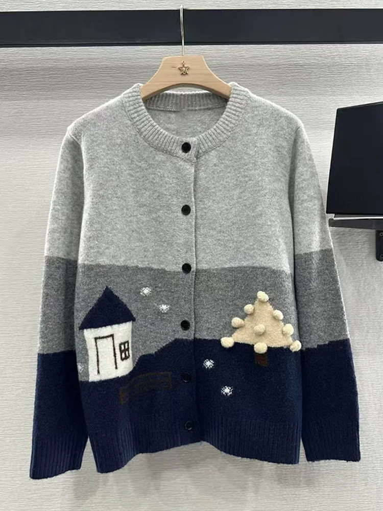 Heavy craft Hook flower House Snow wool Cardigan 2024 Winter ladies new fashion all-in-one Christmas holiday knitted coat