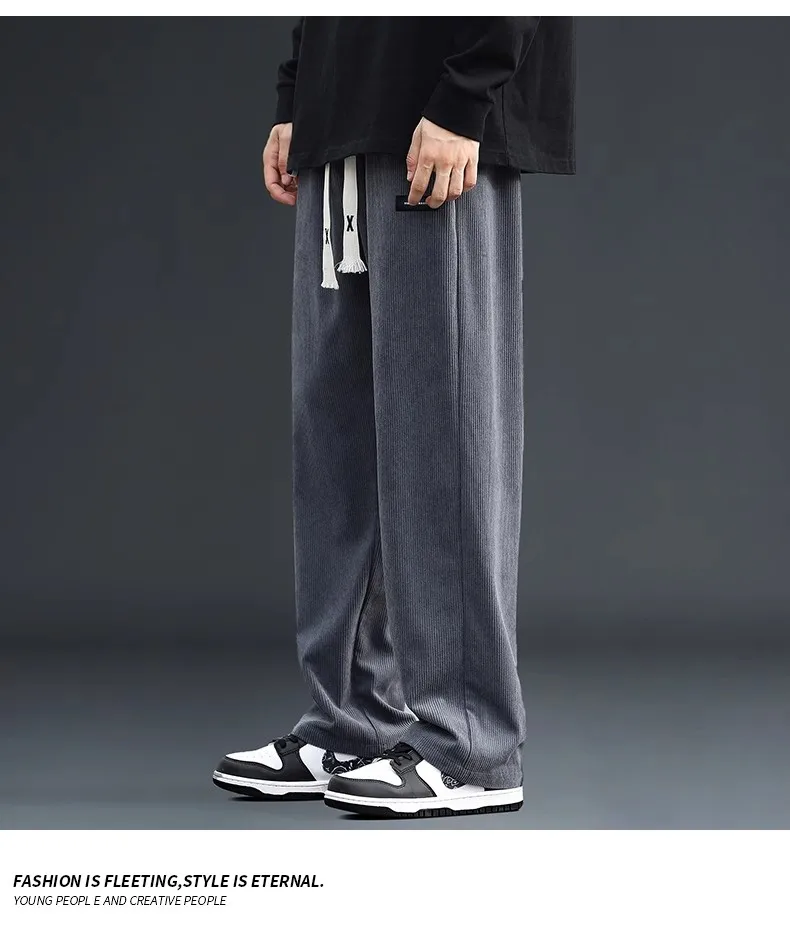 Men's lazy relaxed sense of spring and autumn casual pants large size trend full leg leg slacks feel loose