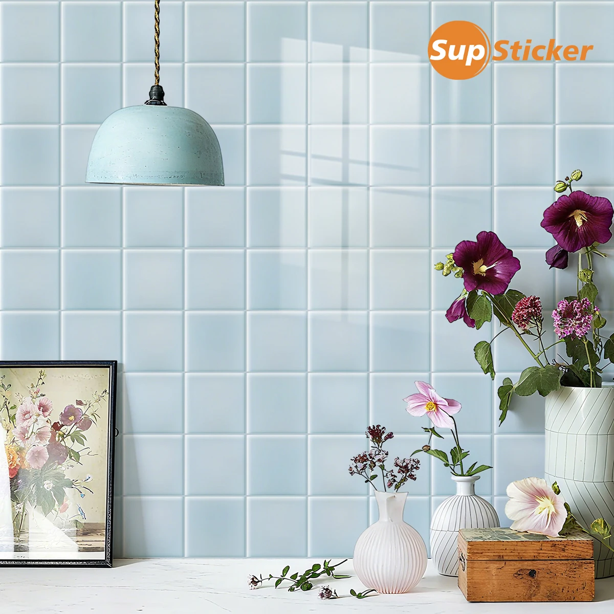 Morandi Color 2D Tile Peel and Stick Backsplash, 12PCS PVC Self-Adhesive Wall Tile Stickers, Waterproof Oil-Proof for Kitchen Ba