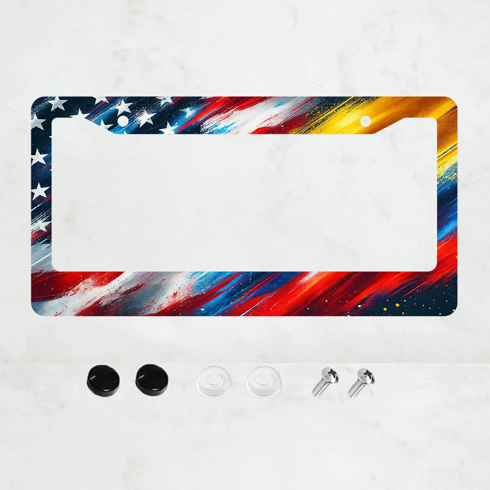 Marco de placa de bandera vintage americana y colombiana de alta calidad, soporte de placa de vehículo norteamericano duradero de aluminio