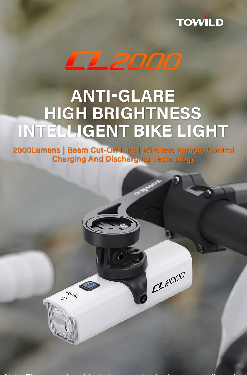 TOWILD CL2000 Bicycle Light With Cut-off Line Beam 2000LM Rechargeable 5000mAh Led Bike Front Lights IPX6 MTB Cycling Headlights
