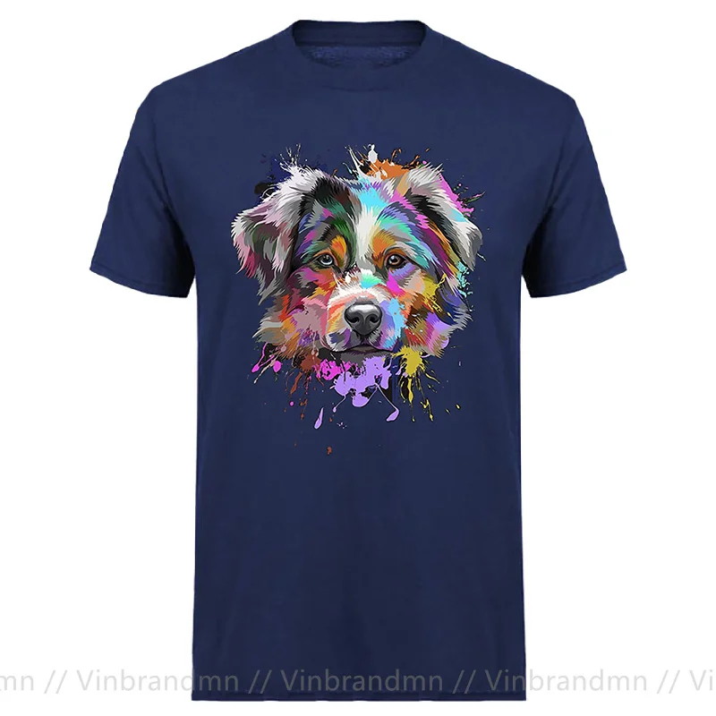 Vivid Splash Art Australian Shepherd T-Shirt Puppy Dog Fans Tee shirt Aussie Lover Gifts T shirt for Couples His & Her Clothing