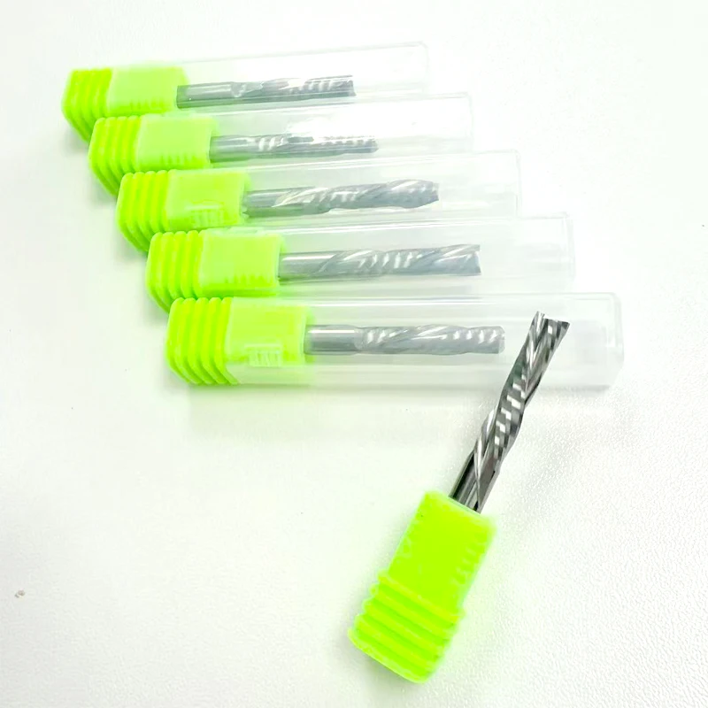 10 Uds herramientas de carpintería dos flautas corte izquierdo 3.175/4/5/6mm fresas de extremo de carburo para zurdos con 2 brocas de hoja en espiral