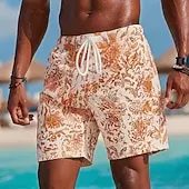 Men Fashion Aloha Style Printed Beach Shorts With Multi Side Pockets Drawstring Swim Trunks For Summer Holiday Party Travel