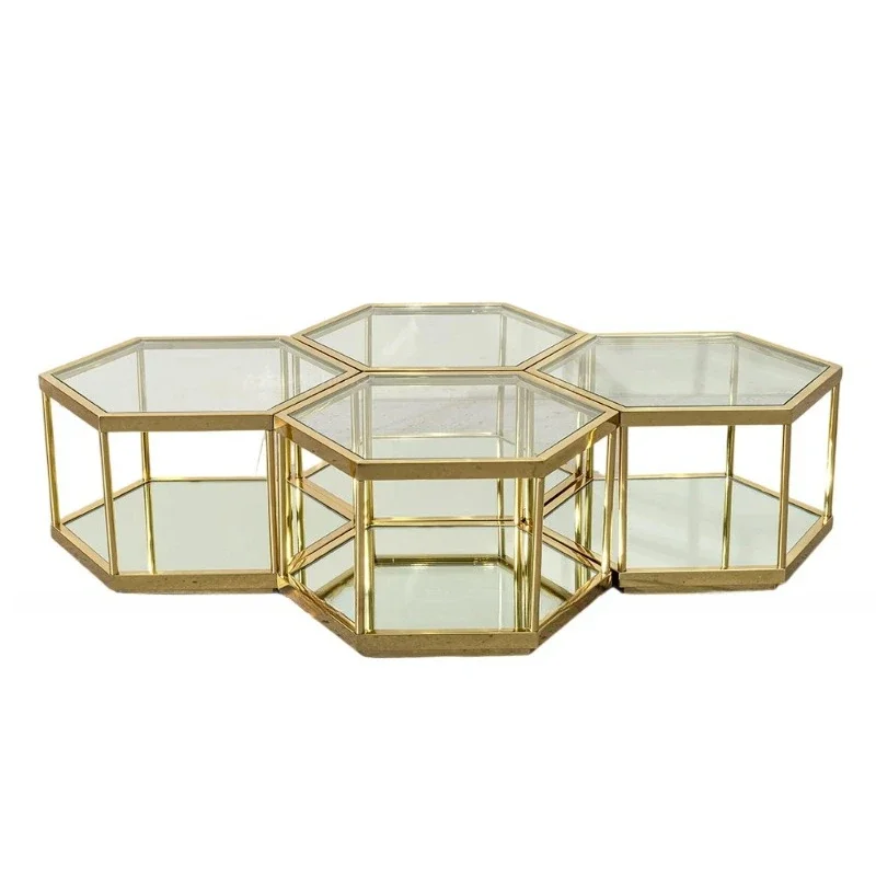 Light luxury wedding glass coffee table decoration side table corner special-shaped module stainless steel