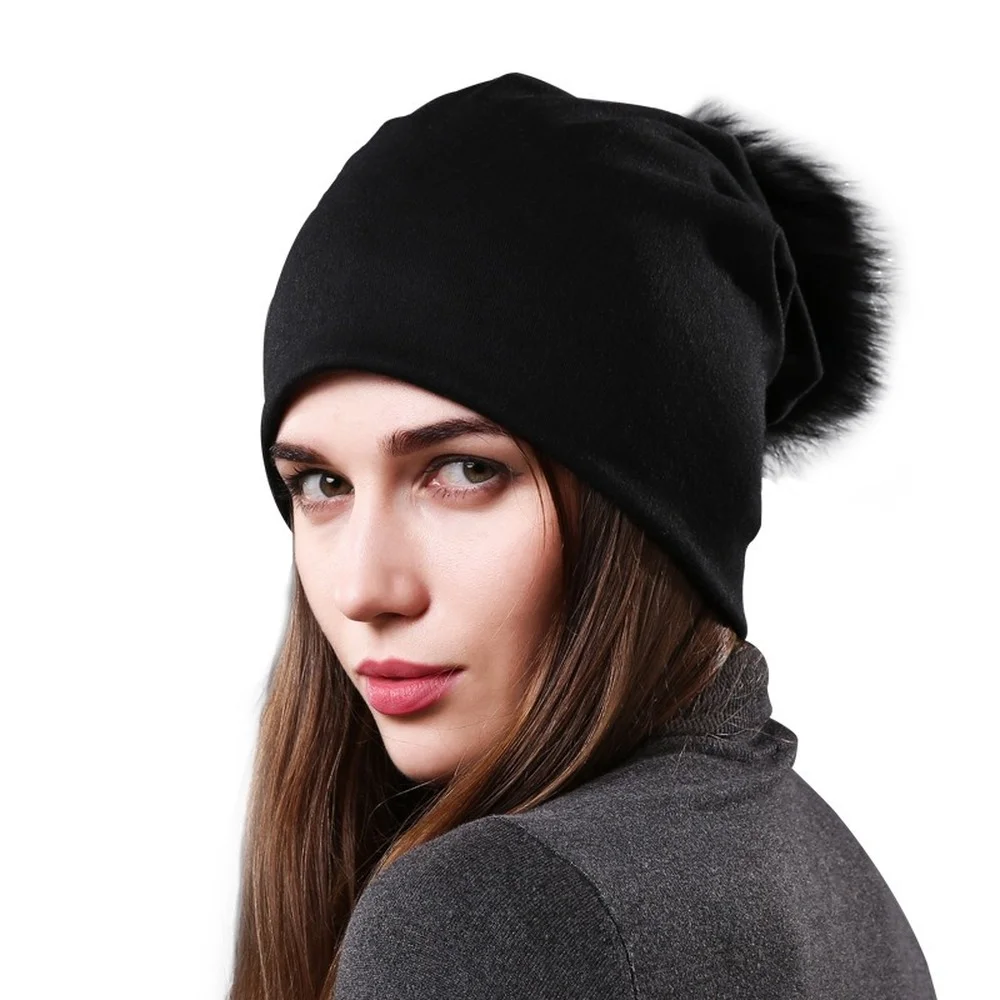 New Autumn Winter Knitted Wool Hats Women Fashion Pompon Beanies Fur Hat Female Warm Caps with Natural Genuine Raccoon Fur Cap