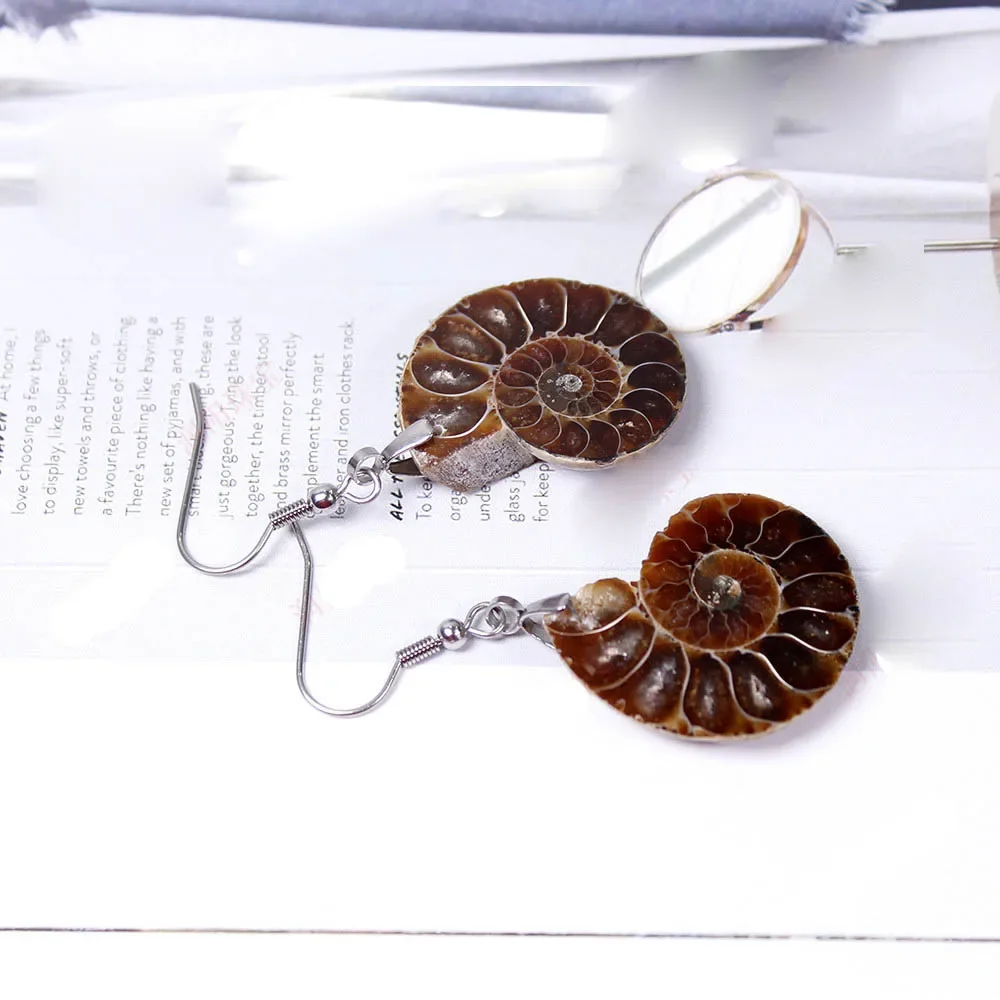 Opalized AMMONITE Crystal Statement Earrings for Woman Girl Fossil Dangle Healing Crystals Jewelry