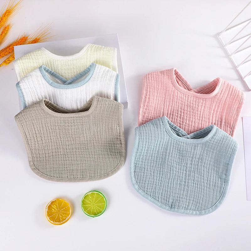 4 Layers Baby Bibs Cotton Crepe Simple Style Kids  Meal Bibs Saliva Towel