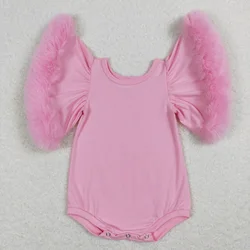 Wholesale Kids Newborn Pink Romper Fur Short Sleeves Clothing Toddler Infant Children Baby Girl Cotton Jumpsuit One Piece