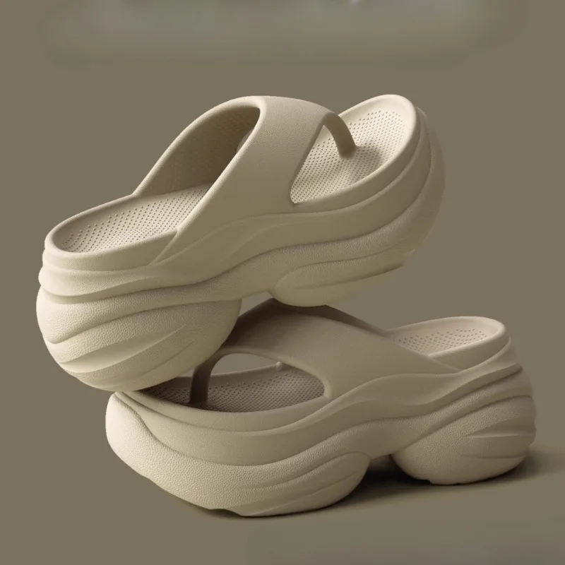 

Модные шлепанцы на массивной платформе, женские летние шлепанцы на танкетке и высоком каблуке, женские нескользящие пляжные сандалии на толстой подошве с застежкой на носок