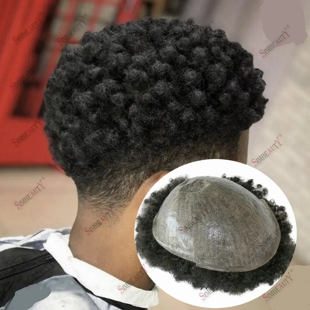 

Afro Curl 6mm-10mm Full Thin Skin PU Men Toupee Remy Human Hair Systems Male Capillary Prosthesis Men Hair Replacement Units