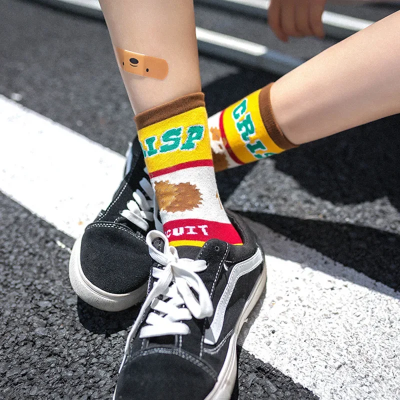 Women Men Couple Socks Cartoon Tomato Colorful Chocolate Strawberry Biscuit Bubble Gum kawaii Japanese style cute cotton socks