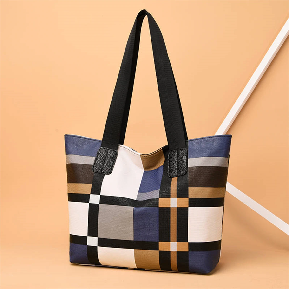 Striped plaid tote bag for women, new fashionable women\'s shoulder bag, handbag for women, commuting bag, big bag for women-LJX