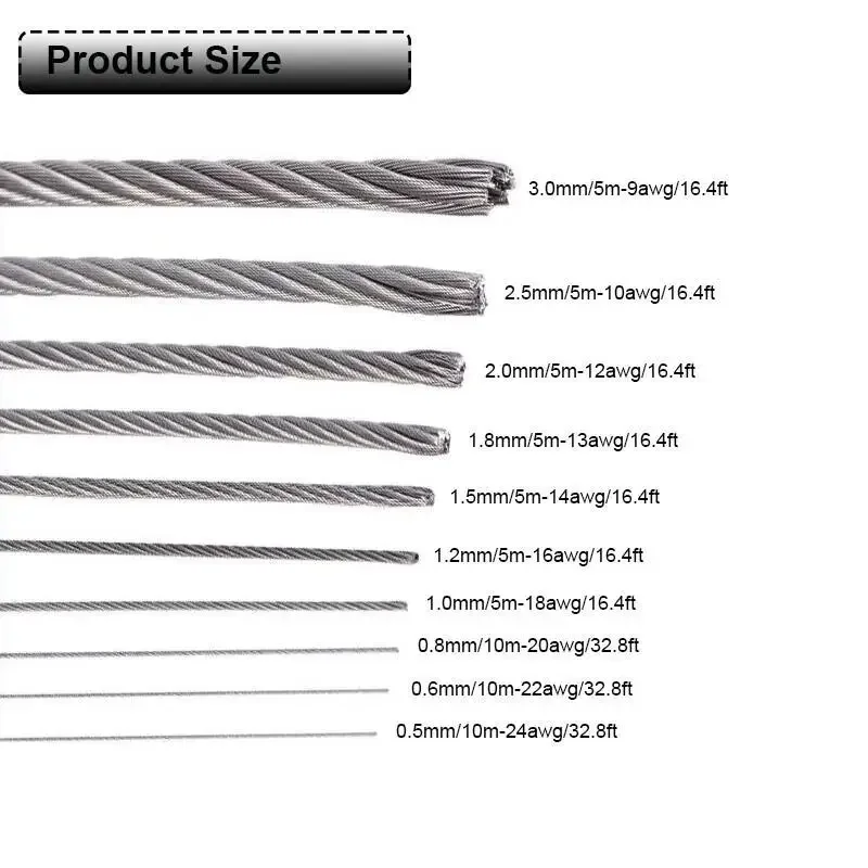 7x7 Stainless Steel Wire Rope 5m 10m Flexible Cable for Drying Rack Lifting Fishing Pulling Heavy Duty DIY 0.5mm-3mm