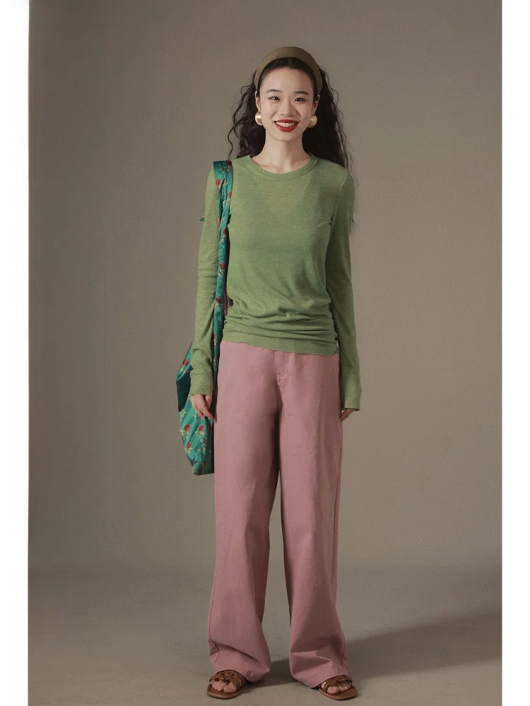 

Летние комфортные брюки IVY YANG из чистого хлопка, розовые, повседневные, женские, свободные, струящиеся, прямые, визуально стройнящие, в пол