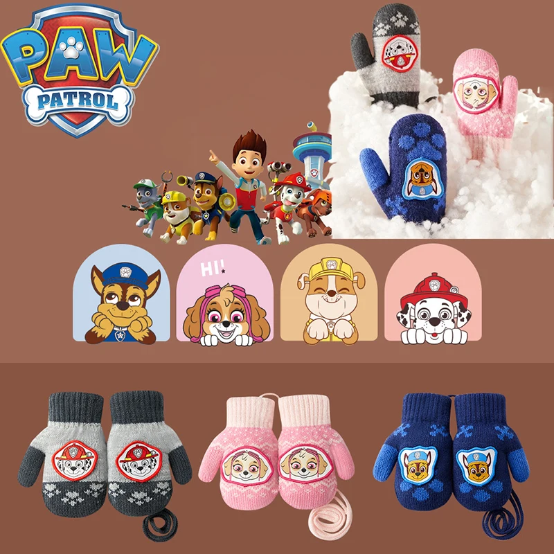 New Genuine Paw Patrol Gloves For Girl Boy Winter Skye Marshall ChaseWarm and cute gloves with hanging ropes Christmas Gift