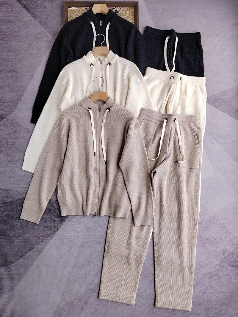 High quality merino wool soft knitted comfortable pants suit