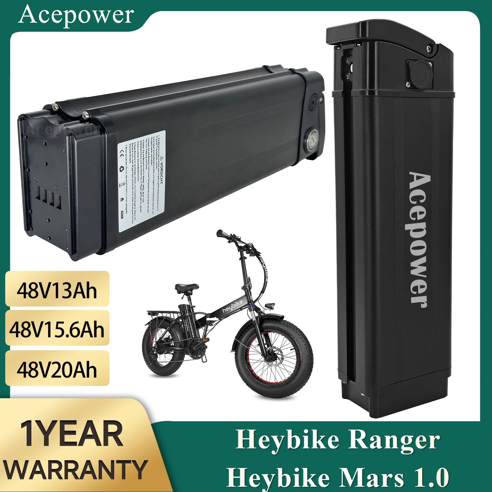 

Electric Bicycle Battery For Heybike Ranger Heybike Mars 1.0 E-bike 48V 13Ah 20Ah Battery for Heybike Ranger 2022 Mars 1.0