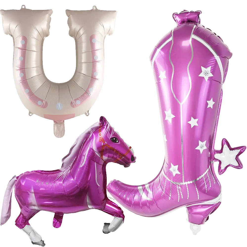 1/5 قطعة بالونات راعية البقر 17.72 × 29.53 بوصة الأحذية الوردية احباط بالون راعية البقر الغربية موضوع ديسكو جرلي حفلة عيد ميلاد زينة #1