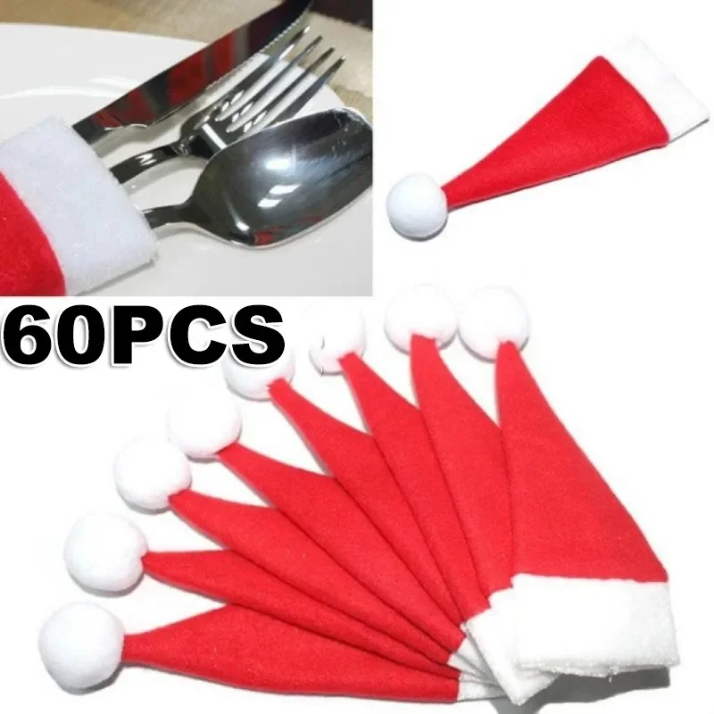 New 10PCS/Set Christmas Hat Holder Red Santa Claus Cutlery Bag Party Decor