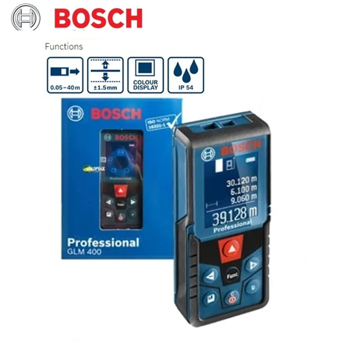 Лазерный дальномер Bosch GLM 400, измерительный инструмент 40 м, лазерный дальномер GLM400 с рулеткой