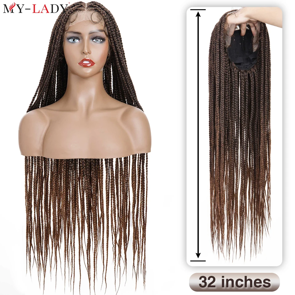 My-Lady 32inches Synthetic Box Braided Lace Front Wig Long Straight Cornrow Braids Afro Woman Daily Frontal Lace Braided Wigs