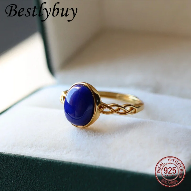 

Натуральное афганское кольцо с яйцом лазурита s925, серебряное позолоченное модное оригинальное дизайнерское легкое роскошное кольцо для женщин