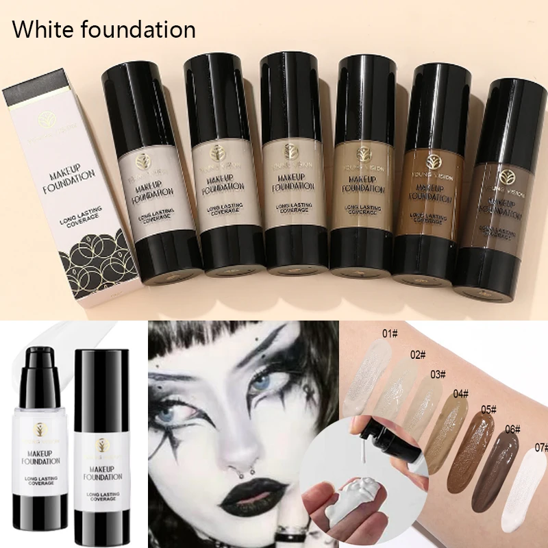 Fondotinta liquido bianco Base per trucco viso cosplay Fondotinta correttore impermeabile ad alta copertura a lunga durata per le donne