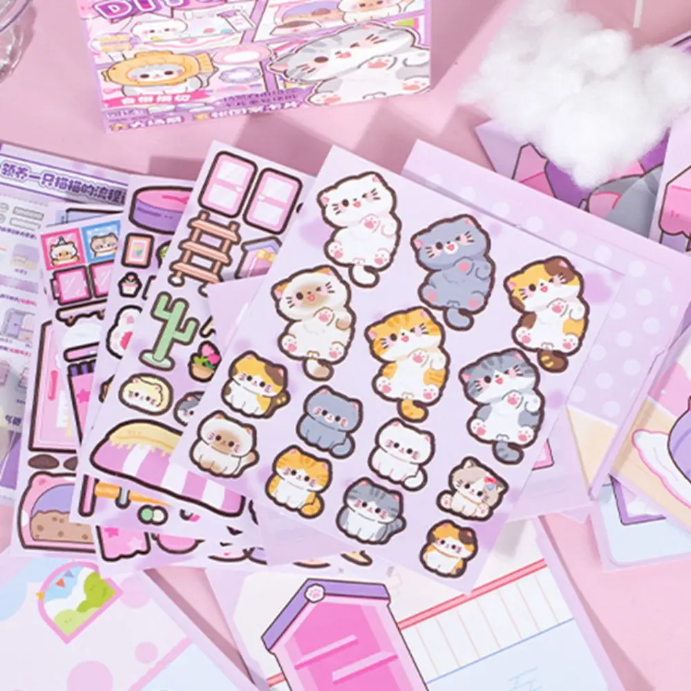 Libro magnético silencioso Kawaii Montessori, libro de pegatinas de gato hecho a mano, libro de dibujos animados 3D DIY para niños, libro ocupado, juguete para niños pequeños