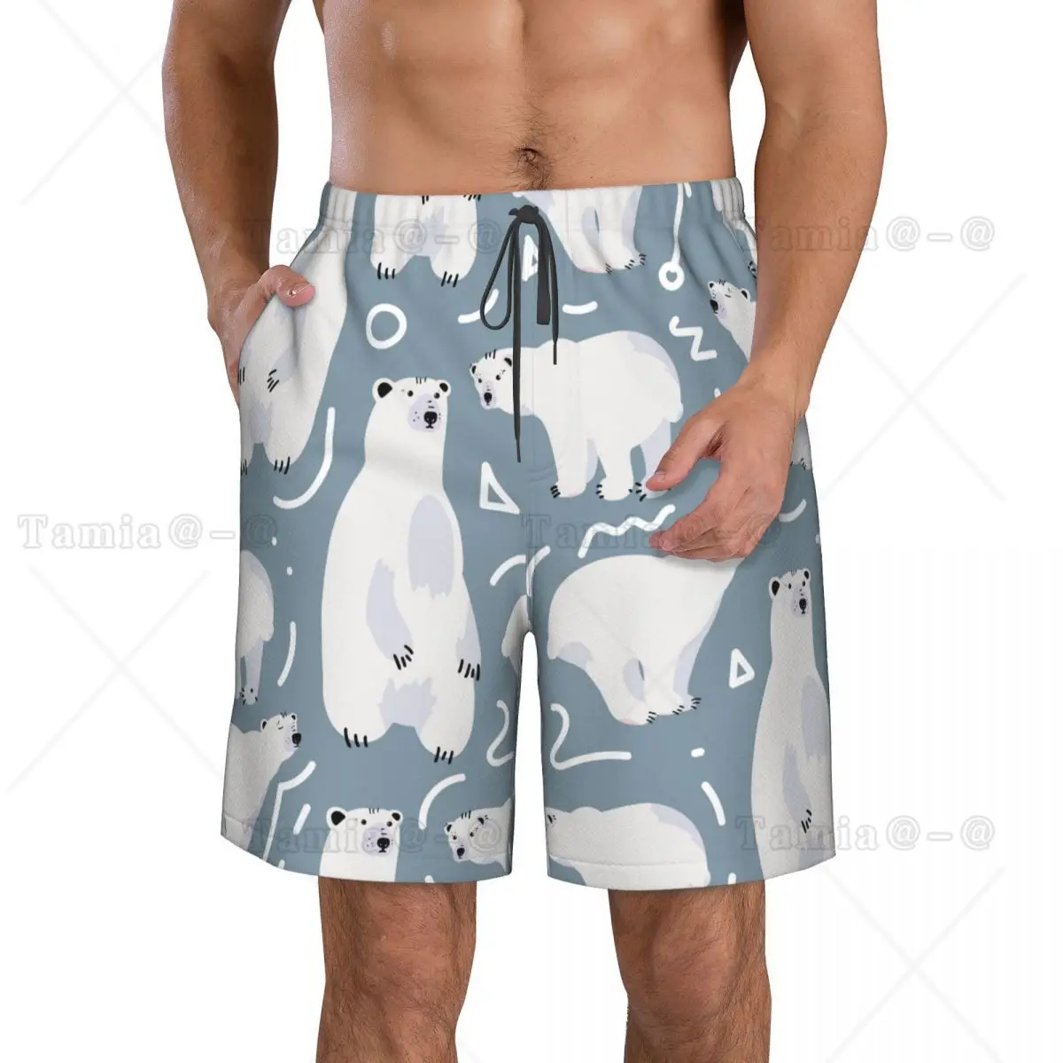 Men Beach Short Quick-drying Swimming Trunk Cute Polar Bear Swimwear Swimsuit Bathing Shorts