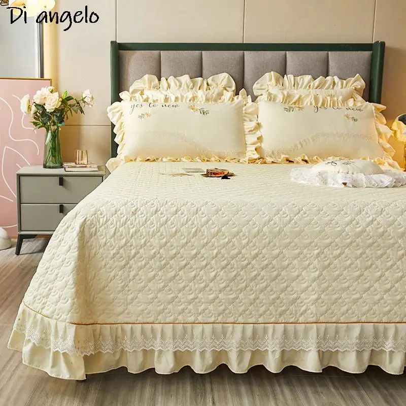 

Solid Color Simple Style Lace Thick Bed Cover Bedspread Quilt Quilted Sofa Blanket Pillowcase King Queen Bed Linens Bed Cover #/