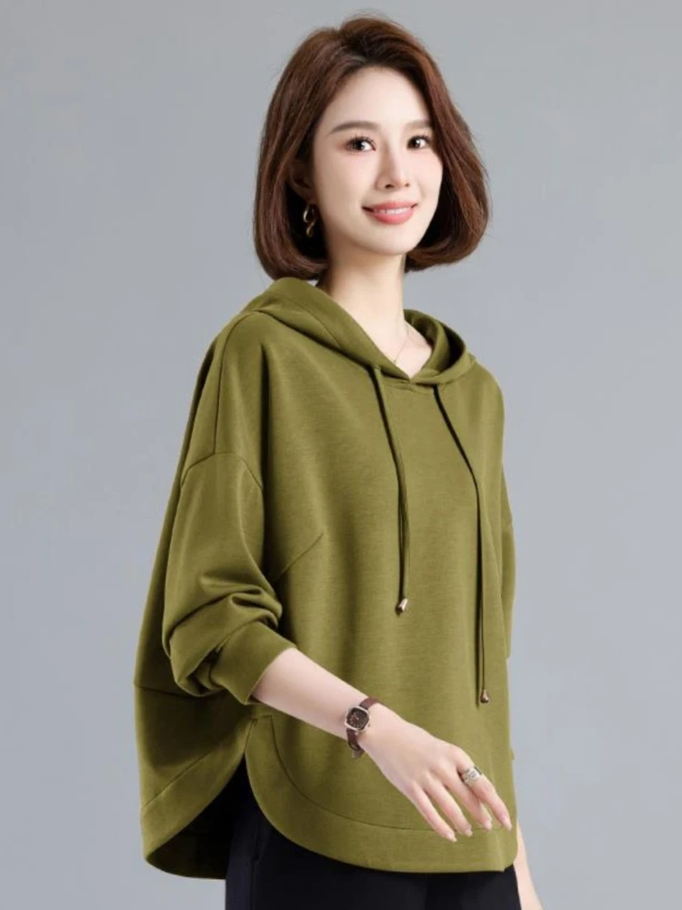 Women Casual Hooded Sweatshirt Loose Long Sleeve Tummy Control Pullover Spring Autumn Light Winter Warm Tops 2026