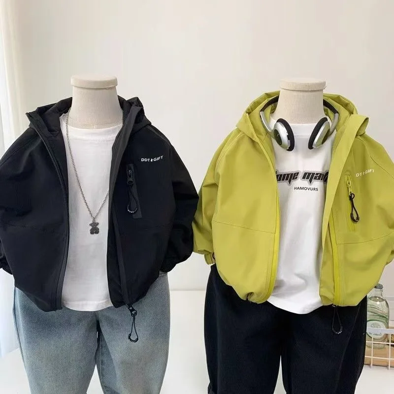 Boys Windbreaker Coats Spring Autumn Children Clothing Kids Casual Hooded Jackets Teen Thin Zipper Outerwear 3-10 Years
