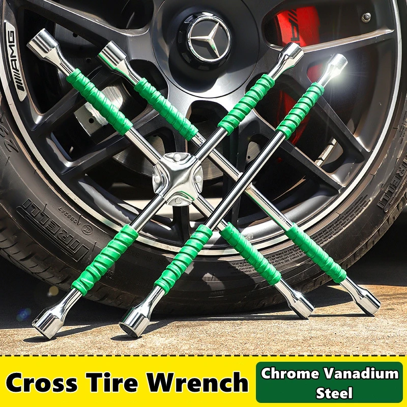 Professional Four Way Car Wheel Lug Nut Cross Wrench,Universal Heavy Duty Socket Spanner,CR-V Steel Tire Repair Replacement Tool