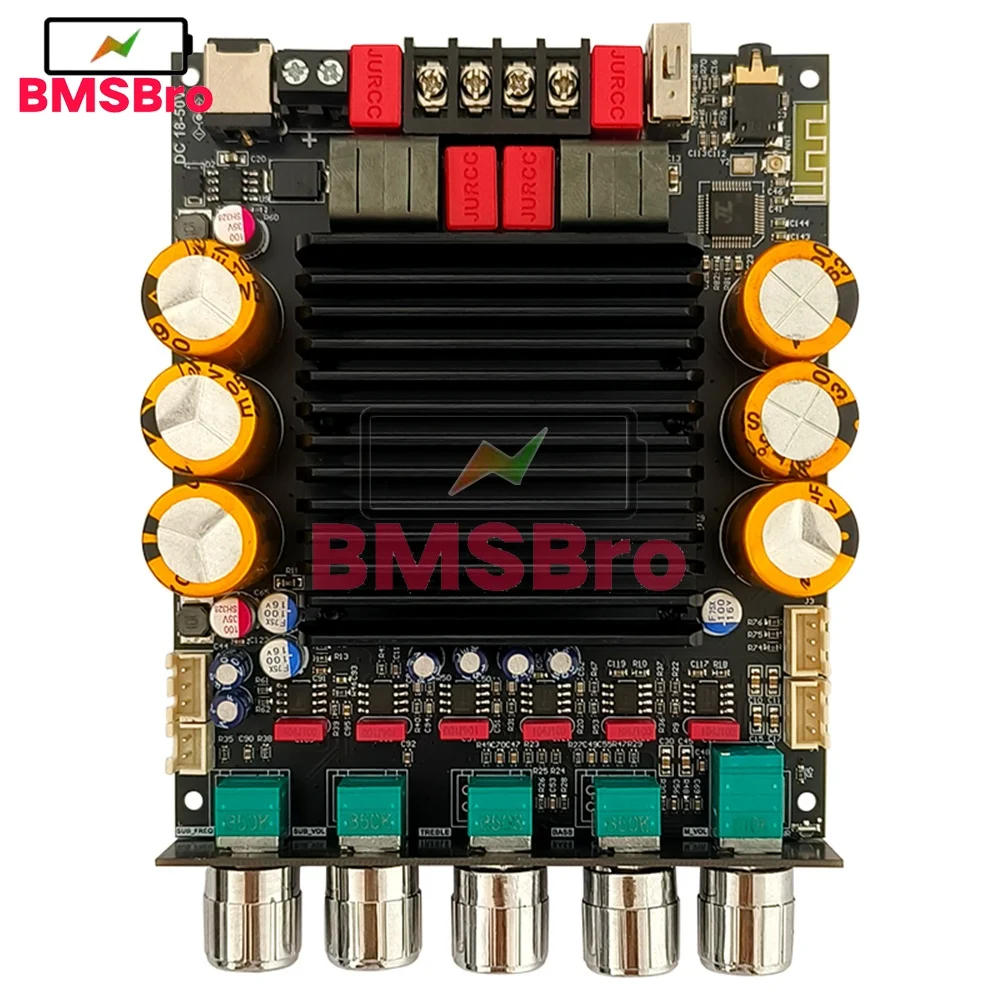 

Плата усилителя мощности с регулируемой частотой 20-200 Гц 300 Вт * 2 двухканальный TPA3255 Bluetooth 5,3 DC 18-50 В для динамика сабвуфера
