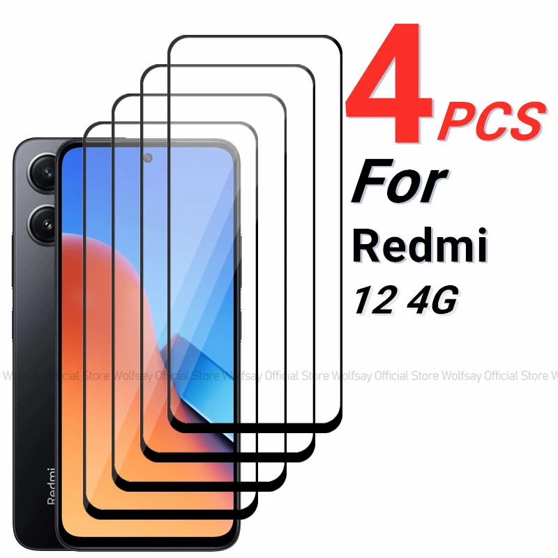 2/4PCS Tempered Glass For Xiaomi Redmi 12 4G Screen Protector Xiaomi Redmi 12 4G Full Glue Cover Phone Film Xiaomi Redmi 12 4G