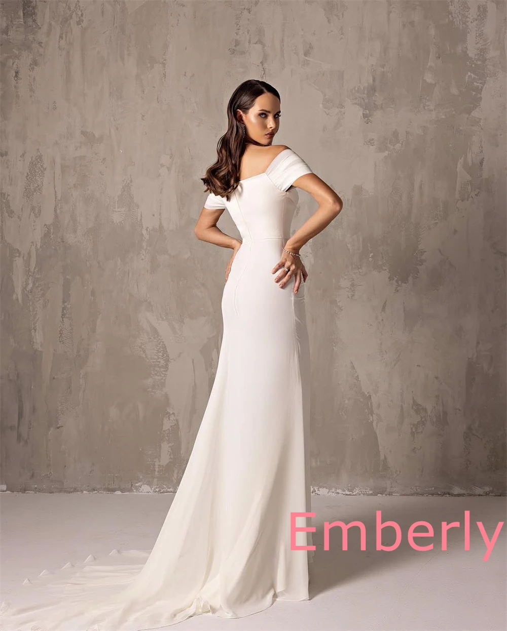 Robe de soirée en mousseline de soie blanche, personnalisée, Simple, mode, col bateau, épaules dénudées, sans manches, robes de célébrité modernes