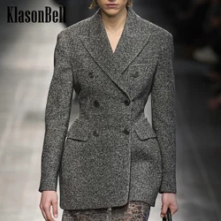 9.30 KlasonBell Women Elegant Herringbone Pattern Wool Lapel Double Breasted Collect Waist Blazer Or Patchwork Skirt Shorts Set