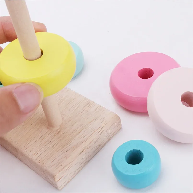 Regenboog Stapelaar Houten Ring Educatief Speelgoed Kids Toren Stapel Blokken Kleur Vorm Spel Baby Montessori Speelgoed Voor Kinderen Geschenken