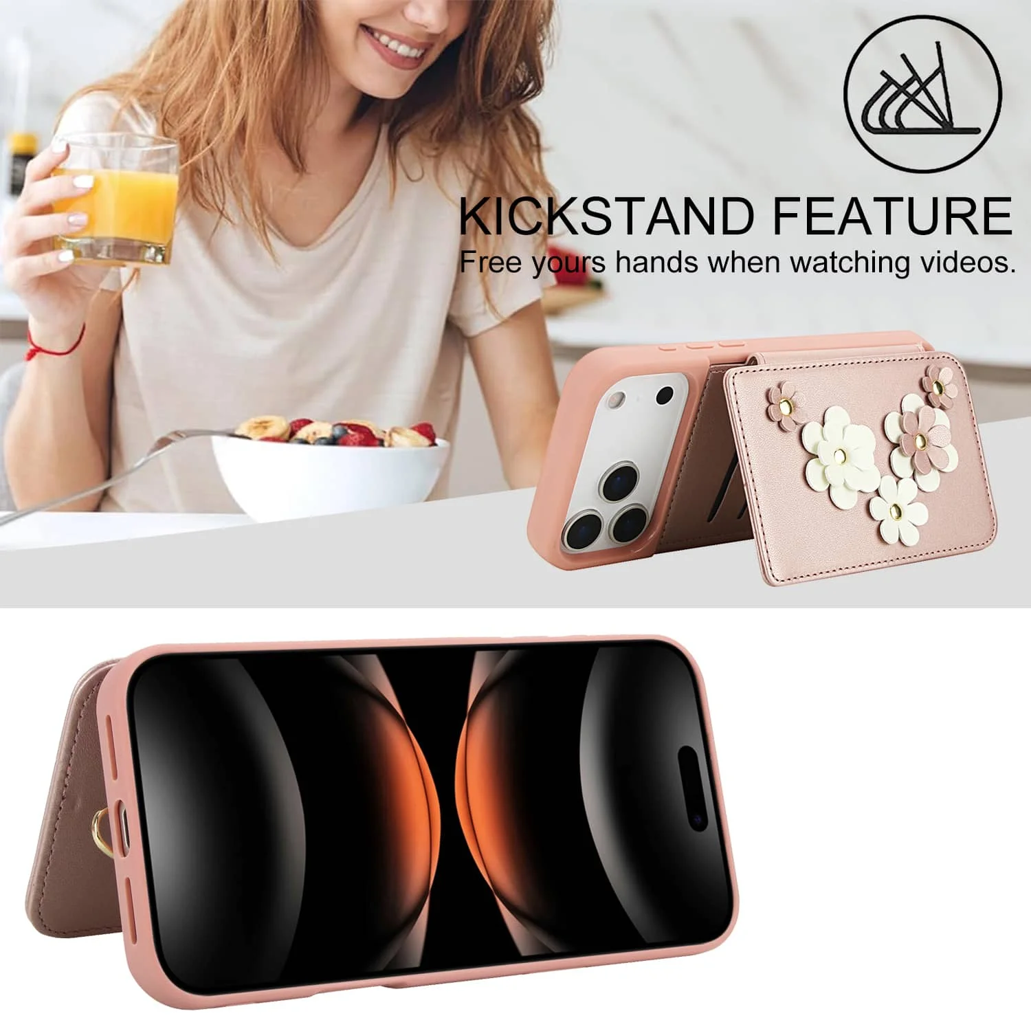 حافظة لهاتف iPhone 17 Pro Max، محفظة مع حامل بطاقات، محفظة كروس بتصميم زهرة لطيفة، مسند مغناطيسي مقاوم للصدمات #3